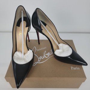 Christian Louboutin Iriza 100 MM D'Orsay Pumps in black patent leather size 42